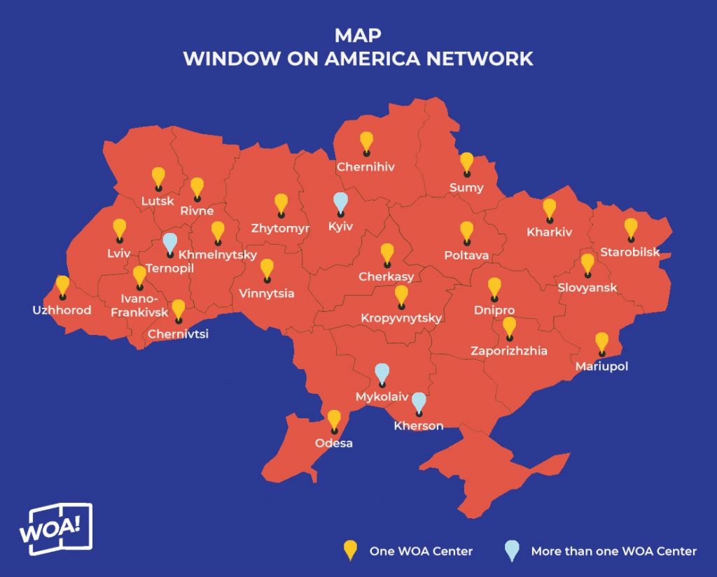 Мапа центрів Вікно в Америку в Україні