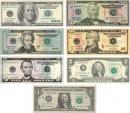 <p>
	Some American paper money. The $1, $2, $5, $20 and $50 have portraits of presidents, but the $10 and $100 have pictures of other important American leaders.some American paper money.</p>