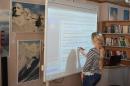 <p>A task on the interactive whiteboard is to finish sentences</p>